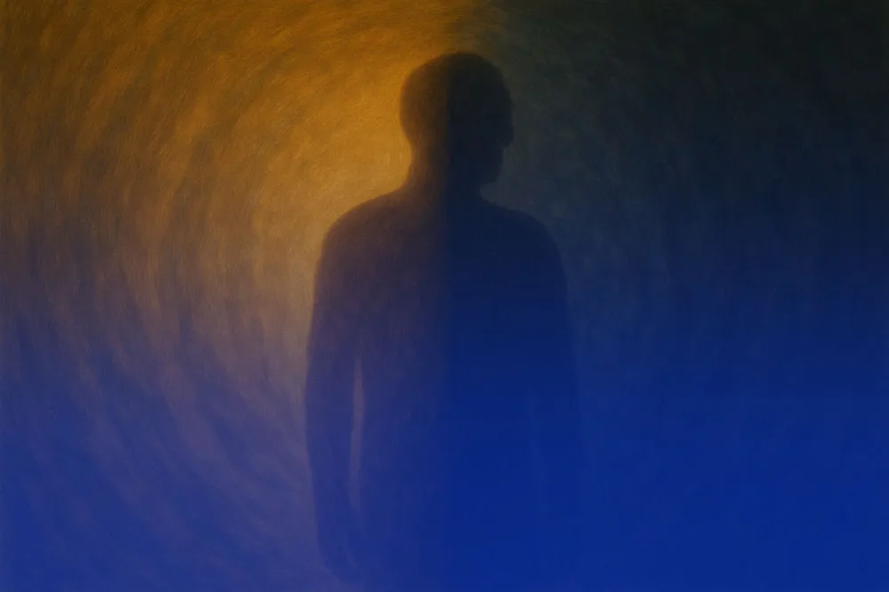 Silhouette mit Licht- und Schattenbereichen als Sinnbild für innere Integration und seelische Entwicklung